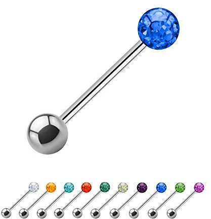 Treuheld® | 1.2mm x 30mm Piercing Barbell Silber | 4mm Kristall Kugel + 4mm Stahl Piercingkugel | Dunkel-Blau | Chirurgenstahl | Nippel, Ohr