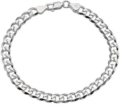 Treasure Bay Mens Solid 925 Sterling Silver Thick Chain Bracelet - 7mm Diamond Cut Curb Chain Length 18.5cm, 19.5cm, 20cm, 21cm and 23cm (23)