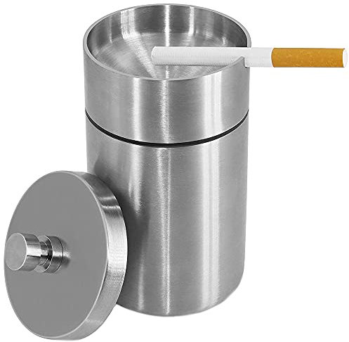 Zigarettenaschenbecher, Edelstahl Aschenbecher , Aschenbecher Draußen, Edelstahl Winddicht U Förmig Rille Abnehmbar Winddichter Aschenbecher mit Deckeln für Drinnen, Draußen, Zuhause, Büro (Silber)