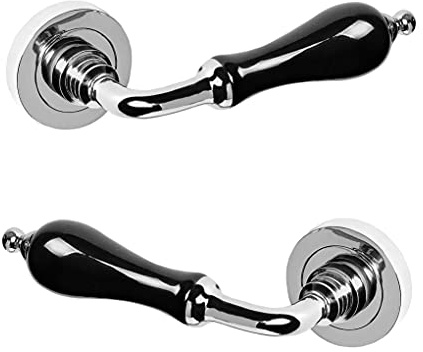 Arco Türklinken-Set, Nickel glänzend mit schwarzem Porzellan, hergestellt in Spanien