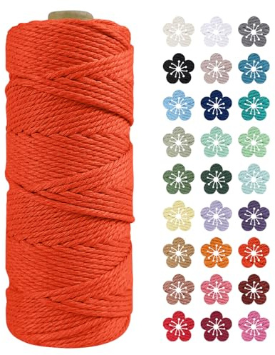 LEREATI Makramee Garn 2mm x 100m Orange Baumwollkordel Natur Baumwollseil Farbig Baumwollgarn, Macrame Cord 2mm für DIY Geflochten, Makramee Deko, Hängepflanze, Wandbehang, Vorhang