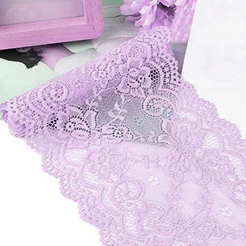 15cm x 2m Elastizität Spitzenband Spitzenbordüre Spitzenborte Zierband Dekoband Spitzen Borten Bänder zum Nähen,DIY Basteln,Deko für Kleidung Unterwäsche Dessous Hochzeitskleid Tischdeko,Helles Lila