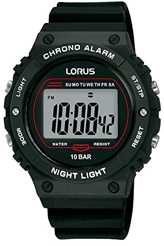 Lorus Men's Digital Quartz Watch with Silicone Strap, Green, Gray, Sports
