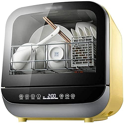 OCMOH Countertop Portable Dishwasher, 4 Programme Mini Dishwasher, Slimline, Yellow, Plastic and Metal, 5L Water Consumption