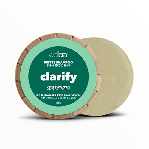 wellera CLARIFY Festes Shampoo - 100% Vegane Naturkosmetik - Bio Haarshampoo ohne Silikone, Sulfate & Parabene Kraftvoll gegen Schuppen - Anti-Schuppen Shampoo