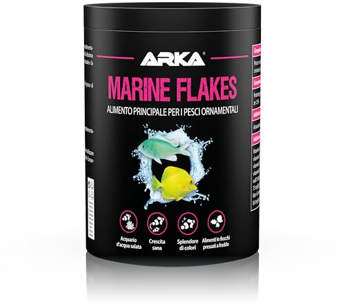 Escamas para Peces Marinos – ARKA Marine Flakes 100 g / 1000 ml – alimento Principal prensado en frío – Mejora Color, Crecimiento y Salud – Altamente digerible – Ideal para acuarios de Agua Salada
