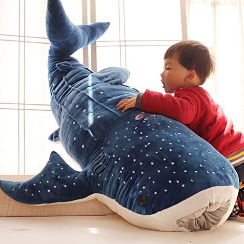 PERZOE Stofftier Hai-Plüschtier, weiches Hai-Plüsch-Sofakissen, Rückenkissen, Umarmungskissen, Geschenke, Blau 50 cm