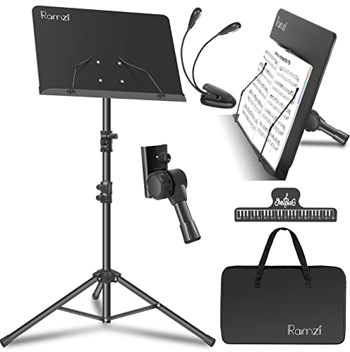 Ramzi Notenständer für Notenblätter, 12,7 cm (5 Zoll) 1, Dual-Use Desktop-Buchständer, Notenständer, Licht, Tragetasche, Notenklammer