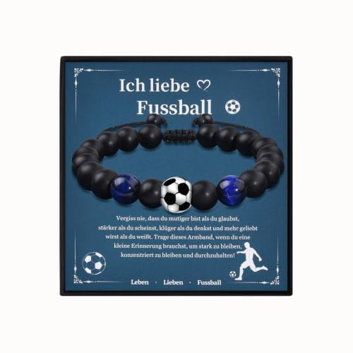 VGWON Fussball Armband Geschenke für Jungen Teenager, 5 7 9 10 11 12 jahre | Geburtstagsgeschenk für Jungen, Geschenke für Sohn, Enkel, Neffe und Bruder, Naturstein 3D Fußballarmband