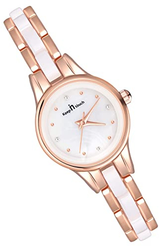 MicLee Montres Bracelet Femme Montres Quartz à Cadran Rond en Céramique Montre Luxe Or Rose pour Dame Fille Montre Elegante avec Bande Mince en Acier Inoxydable