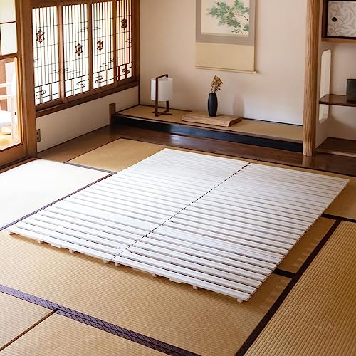 EMOOR Falttyp Latten Futonbett Doppel Größe (140 x 197 cm), Franco-Tower für Japanische Boden-Futon-Matratze, Holz Paulownia Boden Unlackiert Natürlich Schlafbettwäsche Gäste Tatami-Matte