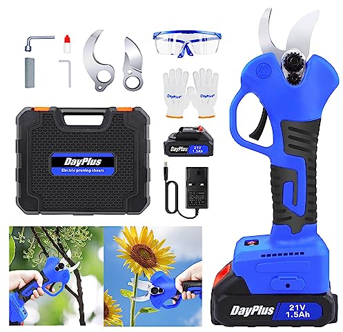 21V Cordless Electric Pruning Shears Secateurs Tree Branch Pruner Gardening Tool Trimmer 28mm Max Cutting Diameter with 2 Rechargeable Battery for Pruning Gardening Fruit Tree Vineyard