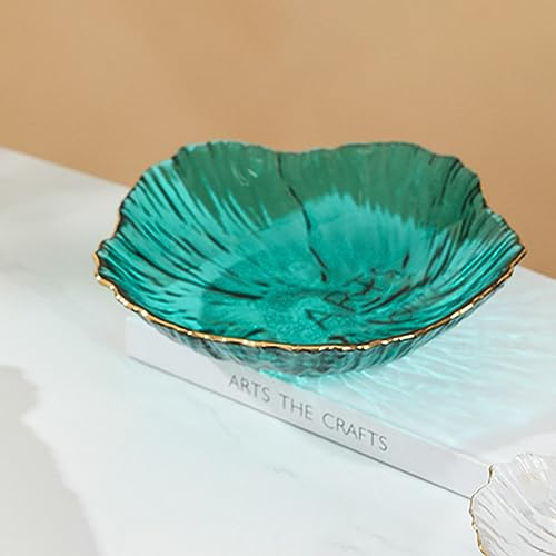 soulnioi Piatto da frutta in vetro, a forma di fiore, piatto da portata decorativo per feste di nozze e ufficio, verde lago
