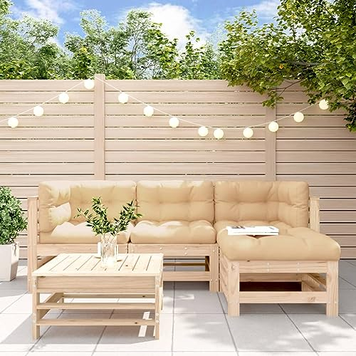 Festnight 5-TLG.Type-12. Lounge Gartenmöbel Set Holz mit Kissen Gartenlounge Ecklounge Loungemöbel Ecksofas Outdoor Balkonmöbel Lounge Outdoor Sofa Lounge Sitzgarnitur Garten Natürliche Kiefer