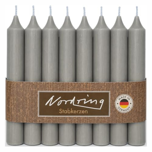 Nordring 8 candele a bastoncino rustiche grigio caldo 2,2 x 18 cm di altezza colorate in massa certificate RAL