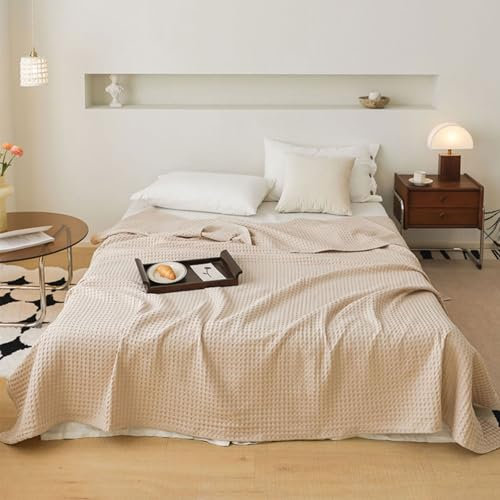 SUNMME Weiche Waffelpique Tagesdecke,100% Baumwolle Decke,Luftige Sofa Decke,Sofa Überwurfdecke,Bettüberwurf,Klimadecke,Geeignet für alle Jahreszeiten
