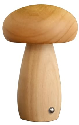 Pilzlampe aus Holz, 3 Farben, dimmbar, Pilz-Nachttischlampe mit Touch-Schalter, 3 W, Schreibtischlampe, USB-Aufladung für Schlafzimmer, Heimdekoration (natürliches L)