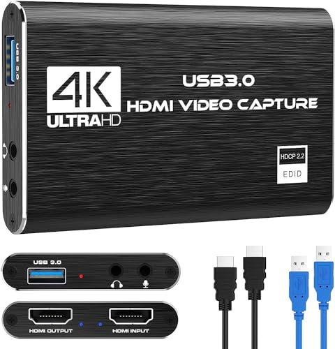 Carte de Capture vidéo HDMI 4K, USB 3.0 1080P 60FPS Enregistreur vidéo Nintendo Switch Capture Card pour Streaming Gaming et Broadcasting, Fonctionne avec Xbox Series X/S, Xbox One X/S, PS4, (Noir)