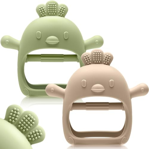 2 Pack Baby Teething Toys for 0-6 6-12 Months, Never Drop Infant Teether Teething Mitten Toys for 0 3 6 9 12 Months, Newborn Soothing Teething Toy Gifts for 1 One Year Old Baby Boys Girls