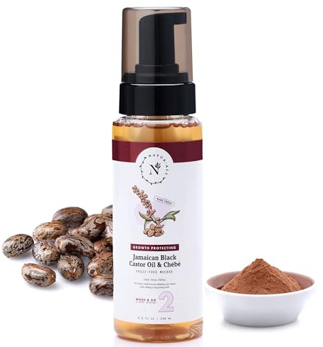 NaturAll Jamaican Black Castor Oil & Chebe Curly Hair Mousse - Sulfate-Free, Lightweight Anti-Frizz Styling Foam for Defined Curls, Long-Lasting Hold & Enhanced Shine (8.5 Oz)