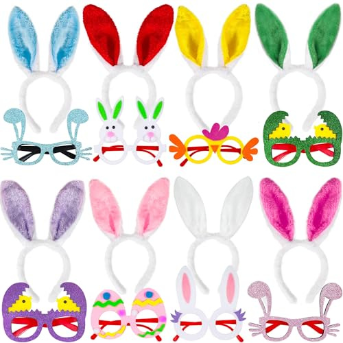 fiintrwa 16PCS Easter Party Glasses Frame Easter Bunny Ears Chick Eggs Glasses Easter Party Decoration Supplies Easter Photo Booth Basket Stuffers for Adults
