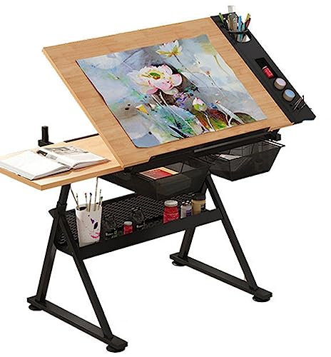 CASEGO Multifunktionaler Maltisch aus Massivholz, höhenverstellbar, großer Stauraum und einfacher Skizziertisch (solid Wood)