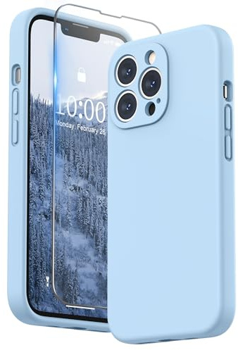 SURPHY für iPhone 13 Pro Hülle Silikon mit Displayschutzfolie & Kameraschutz, Handyhülle iPhone 13 Pro Case aus Flüssigem Silikon Schutzhülle 6,1 Zoll 2021, Hellblau