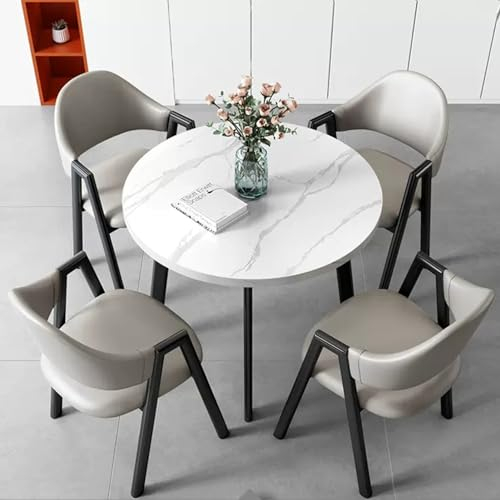 YUGXTH Tisch und Stühle Set, KüChentisch, Esstisch mit 4 StüHlen, Besprechungstisch, Rund Konferenztisch, 80 cm Schlichter Büro-Esstisch mit 4 StüHlen, für Esszimmer Küche Wohnzimmer(Color:Light Gray