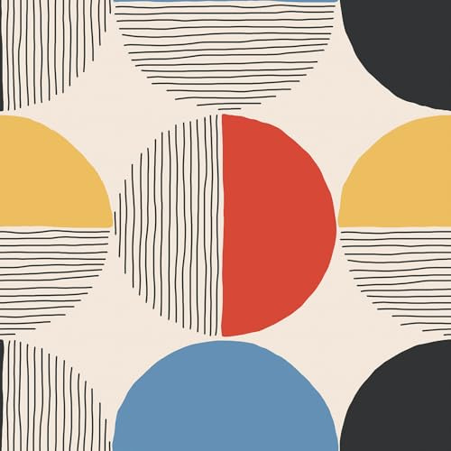 VEELIKE Tapete, geometrisch, Bohemian, Mitte des Jahrhunderts, selbstklebende Tapete, 44,5 cm x 300 cm, Grafiktapete, abgerundet, Vintage, Art-Déco, Klebepapier, dekorativ, Schlafzimmer, Badezimmer