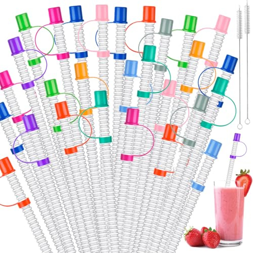 Supkiir Confezione da 50 cannucce pieghevoli con copertura per cannuccia, cannucce flessibili riutilizzabili da 28 cm, cannucce pieghevoli in plastica colorata, con spazzole per la pulizia, per tazze