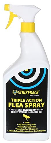 Strikeback Super Strength Triple Action Household Flea Spray 1L - Advanced Flea Control, Triple Insecticides & Growth Regulator