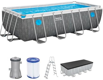 Bestway 561MB Set piscina fuori terra rettangolare Steel Pro MAX Splashview - 4,88 m x 2,44 m x 1,22 m, grigio