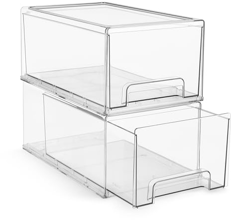 Sorbus Large Clear Stackable Storage Drawers – 2-Pack Plastic Organizer Bins with Handles – Stackable Pull-Out Storage Drawers for Closet, Pantry, Office, Bathroom, Craft, and Toy Organization