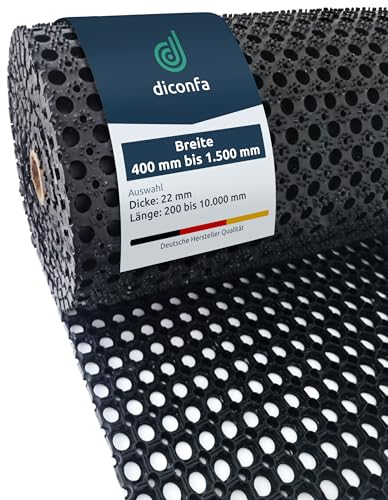diconfa Ringgummimatte NACH MAß - BREITE: 400mm bis 1500mm - LÄNGE: 0,2m bis 10m ==> 1m x 2,96m (100cm x 296cm) - Schmutzfangmatte rutschfest Paddockmatte Gummimatte Lochmatte Wabenmatte