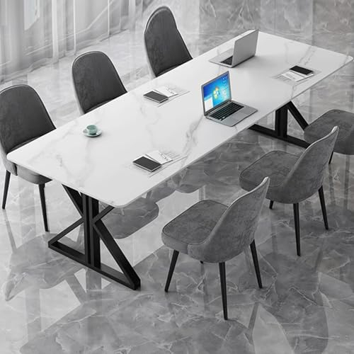 HOLGVE Kleiner Konferenztisch, Besprechungstisch Aus Weißer Steinplatte, for 4 Personen, Langer 160 cm Langer Seminar- Und Schulungstisch, for Computertische Auf Kleinem Raum