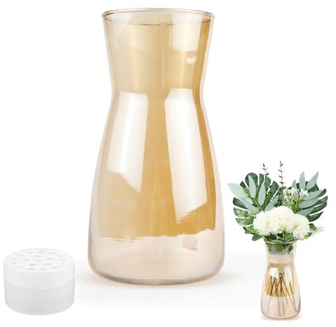 Vaso per fiori in vetro trasparente, vaso per fiori, vaso in vetro per decorazione da tavolo, ambra, vasi decorativi per erba della pampa, tulipani, rose, decorazione per camera da letto, soggiorno,