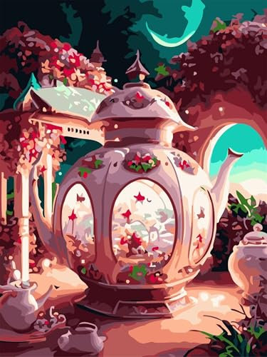 Yoonqun Paint by Numbers for Adults,Fantasy Teapot Painting by Numbers on Canvas,Without Frame DIY Oil Paint by Numbers Acrylic Kits for Home Wall Decor 16x20 inch/40x50cm