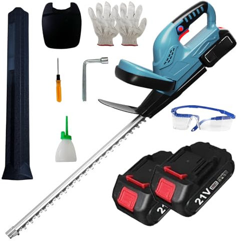 VOLTIX Tagliasiepi Elettrico a Batteria 21V, Decespugliatore e Tagliabordi Ricaricabile agli Ioni di Litio, Lame in Acciaio Inox, Custodia Protettiva e Batteria Inclusa, Ideale per Manutenzione Giardi