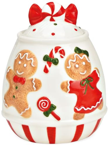 Barattolo di pan di zenzero in ceramica, 14 cm, contenitore natalizio per biscotti e caramelle con coperchio, contenitore in ceramica per pan di zenzero, decorazione natalizia e decorazione da tavolo