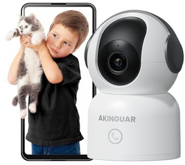 AKINGUAR 3MP Telecamera Wi-Fi Interno, 2K Videocamera di Sorveglianza, 355° Pan/Tilt IP Camera, Tracciamento del Movimento con Rilevamento Umano, Audio Bidirezionale, Funziona con Alexa, Nero