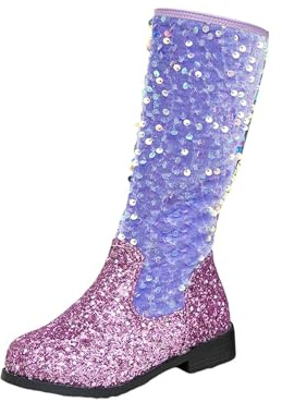 SRTUMEY Botas altas hasta la rodilla con diamantes de imitación brillantes para niños y niñas, botas de equitación con tacón antideslizante, botas de equitación para fiestas y cumpleaños, Purple, 30