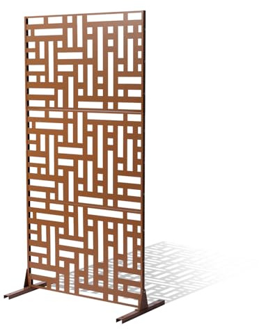 VEVOR Brise-Vue en Métal, 120x193 cm, Panneau Intimité Autoportant avec Support, Écran de Confidentialité Décoratif, Paravent Séparateur Extérieur pour Patio, Balcon, Salle Intérieure, Jardin, Marron