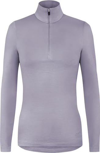 Damen Merino Zip Langarm-Shirt Outdoor Wollpullover mit Reißverschluss - 100% Merinowolle Pullover mit 1/4 Zip Lila M
