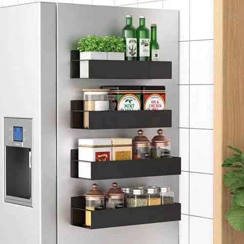Esenlong 4 Pack Magnetic Spice Rack for Refrigerator,Kitchen Organization for Spice Jars without Drilling,Magnetic Fridge Shelf for Kitchen Organization and Storage