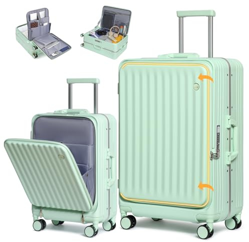 Sea choice Valise Set 2 Rigides 55+75cm à Coque Rigide à Ouverture Frontale Polycarbonate Valise de Voyage légère en Aluminium avec serrures TSA, Porte-gobelet, Chargeur USB