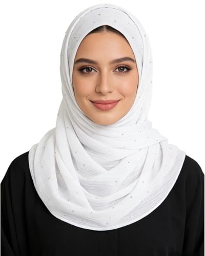 JUMISEE Sparkly Rhinestone Hijab Scarf for Women Glitter Wrinkle Chiffon Muslim Instant Hijab Long Scarves Head Wrap Shawls