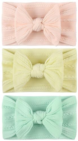 3 Pièces Bandeaux Bébé, Nœuds Doux pour Nouveau-né Fille, Bandes Réglables pour Fille 6-12 Mois, Parfait pour Photos et Utilisation Quotidienne