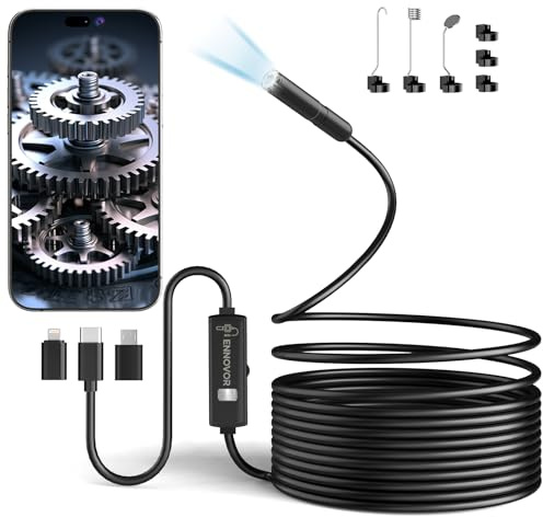 Ennovor 7.9mm Lens Endoscope Inspection Camera, 1920P HD Borescope Cameras, 8 Adjustable LED Lights, 3.8mm 16.4ft Semi-Rigid Snake Endoscope, IP67 Waterproof Inspection Camera for Android 4.4+, iOS 9+
