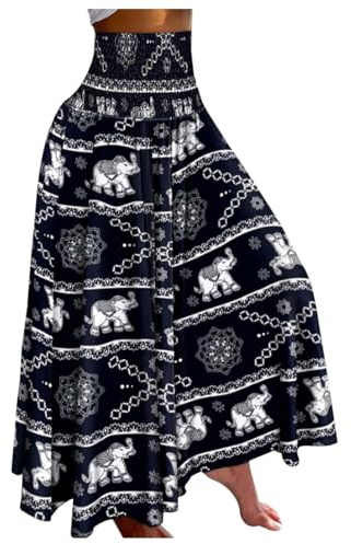 pxjsdwe Damen Breites Bein Hose Einfarbig Sommer Lang Hosenrock Sommerhose Casual Locker Freizeithose Palazzo Leicht Hohe Taille Stoffhose Weite Hosen mit Taschen Stretch Business Hosen