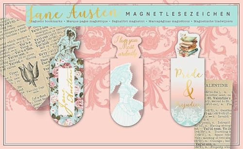 moses. libri_x Marque-page magnétique Jane Austen – Marqueur de page pratique au design vintage romantique avec finition en feuille d'or, idéal pour les fans de livres et les lecteurs
